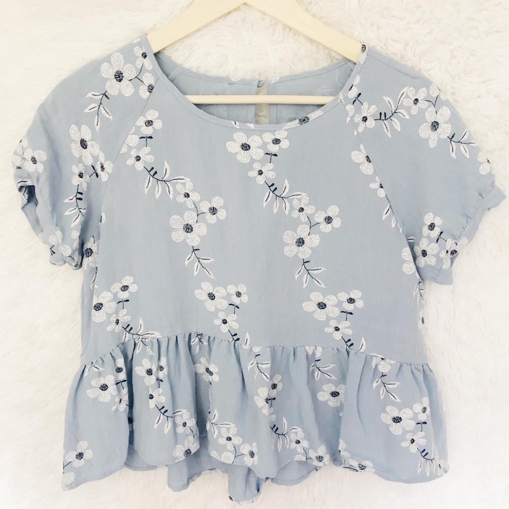 Blue Floral Peplum Top